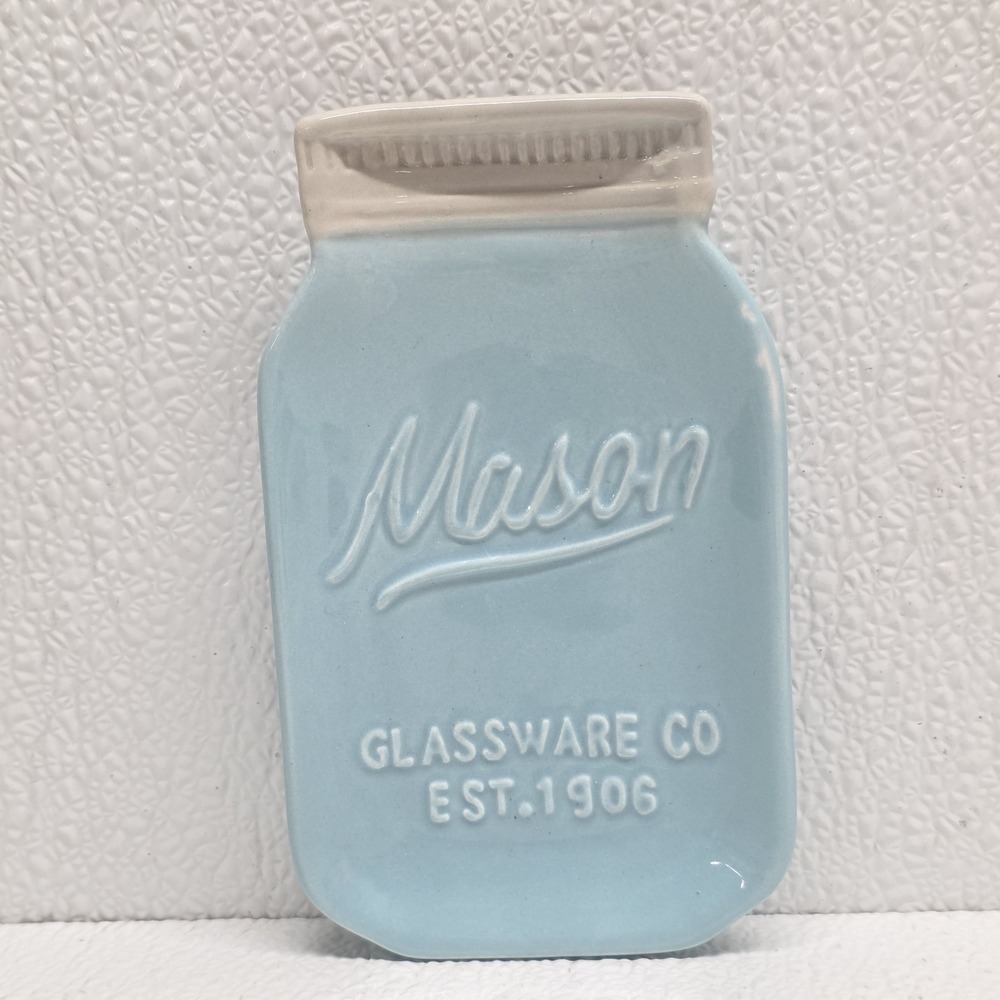 World Market Turquoise and White Mason Jar Ceramic Spoon Rest